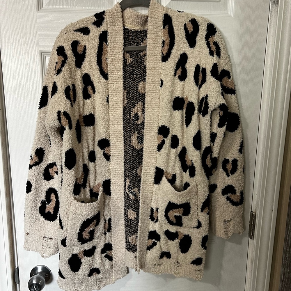 Distressed cheetah print cardigan